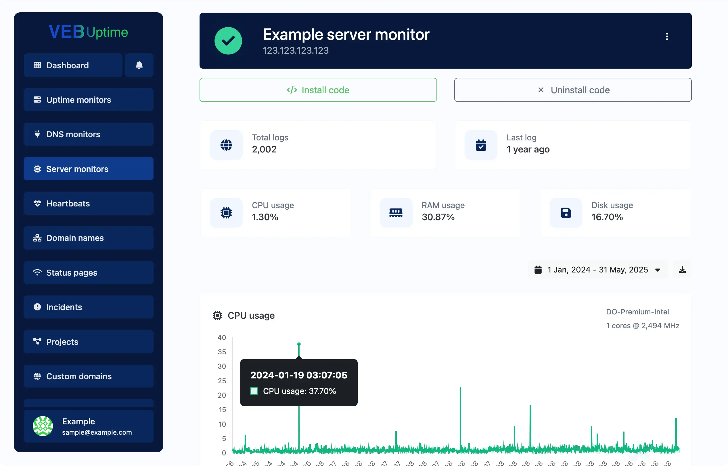 Screenshot of the app server monitor page